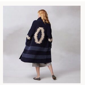 Long Shawl Collar Aztec Southwest Cardi Style by Kashwere Indigo Blue One Size